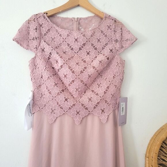 JS Collections Laura A-Line Tea Length Dress Pale Mauve 6 NWT - Picture 1 of 14